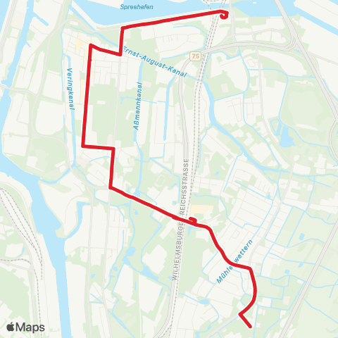 HVV MetroBus Veddel > Wilhelmsburg > Kirchdorf (Süd) map