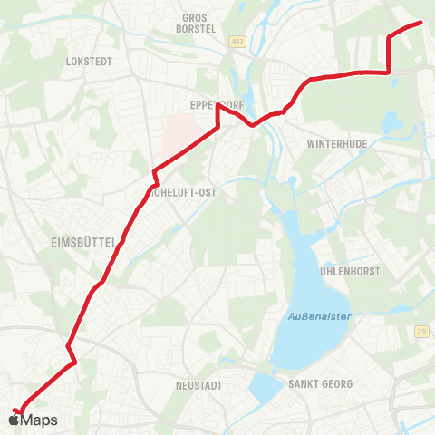 HVV MetroBus Bf. Altona > Eimsbüttel > Eppendorf > City Nord > Rübenkamp map