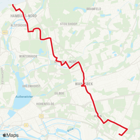 HVV MetroBus Lufthansa Basis > Barmbek > Billstedt map