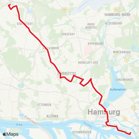 HVV MetroBus Eidelstedt > Langenfelde > Rathausmarkt > Brandstwiete map