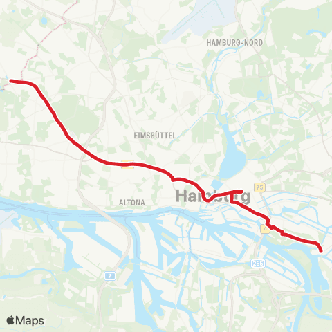 HVV MetroBus Schenefeld > Bahrenfeld > Holstenstr. > Rathausmarkt > Hbf. > Tiefstack map
