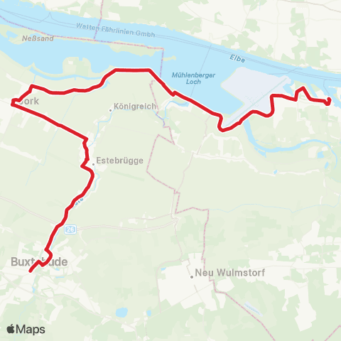 StadtBus/RegionalBus (Umland) Buxtehude > Estebrügge - Königreich - Jork - Borstel > Finkenwerder map