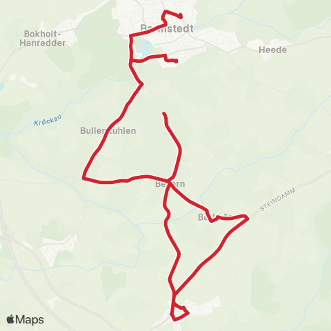 StadtBus/RegionalBus (Umland) Bullenkuhlen > Bevern > Ellerhoop > Barmstedt map