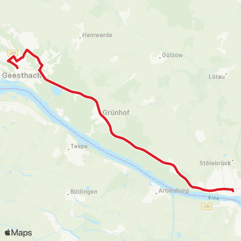StadtBus/RegionalBus (Umland) Lauenburg > Grünhof > Geesthachter Schulen map
