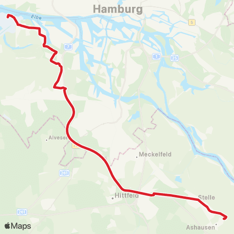 StadtBus/RegionalBus (Umland) Ashausen > Maschen > Finkenwerder map