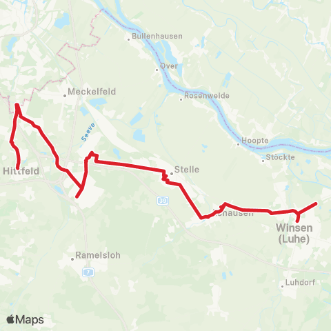 StadtBus/RegionalBus (Umland) Hittfeld - Maschen - Stelle - Winsen map