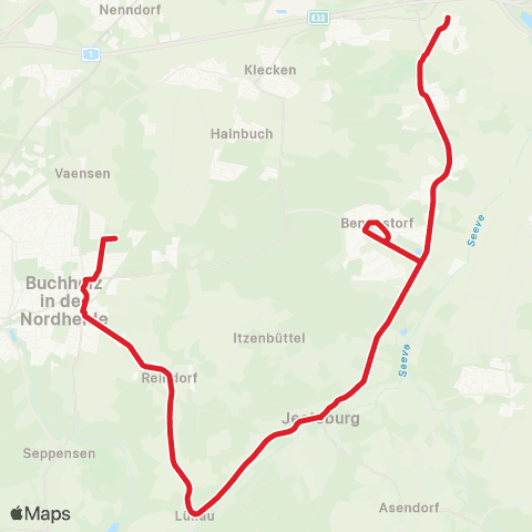 StadtBus/RegionalBus (Umland) Beckedorf > Harmstorf > Jesteburg > Lüllau / Reindorf > Buchholz map