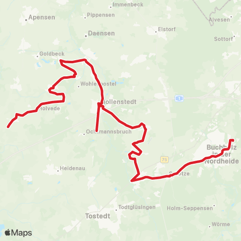 StadtBus/RegionalBus (Umland) Hollenstedt - Trelde - Buchholz map