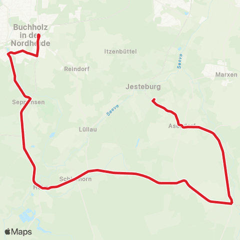 StadtBus/RegionalBus (Umland) Buchholz / Evendorf - Hanstedt - Jesteburg map
