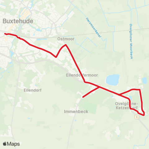 StadtBus/RegionalBus (Umland) Buxtehude Bahnhof (Süd) - Alter Postweg - Immenbeck - Ovelgönne - Ketzendorf map