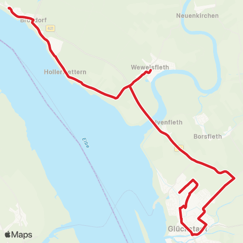 StadtBus/RegionalBus (Umland) Glückstadt >Brokdorf map