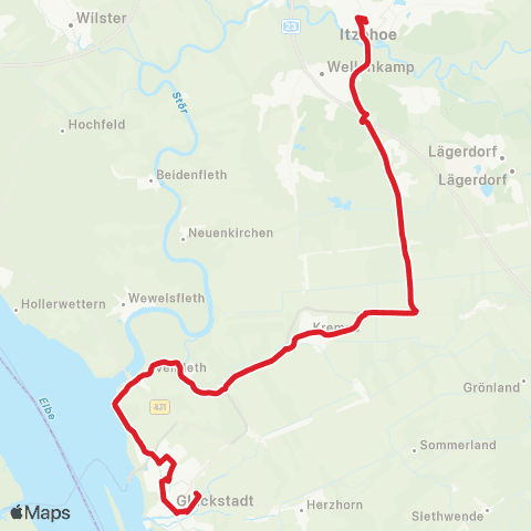 StadtBus/RegionalBus (Umland) Itzehoe, Zob > Bf. Krempe > Glückstadt map