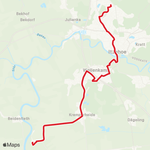 StadtBus/RegionalBus (Umland) Itzehoe > Bf. Kremperheide > Neuenkirchen map