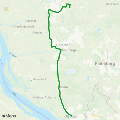 HVV XpressBus Elmshorn Industriegebiet Süd - Uetersen - S Wedel map