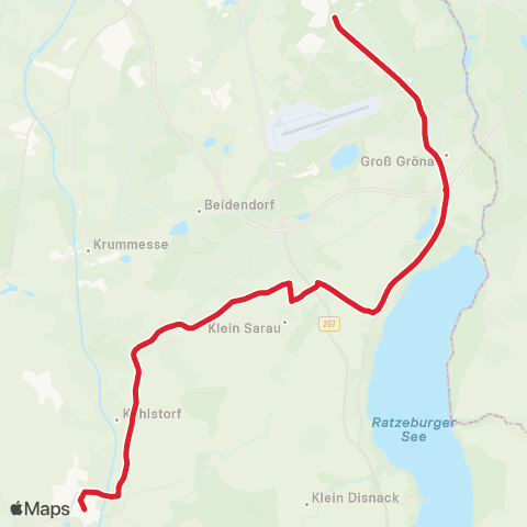 StadtBus/RegionalBus (Umland) Lübeck >Groß Sarau - Klempau >Berkenthin map