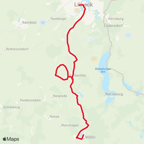 StadtBus/RegionalBus (Umland) Kronsforde>Berkenthin - Rondeshagen > Mölln map
