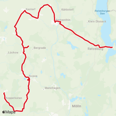 StadtBus/RegionalBus (Umland) Koberg >Nusse >Ratzeburg map