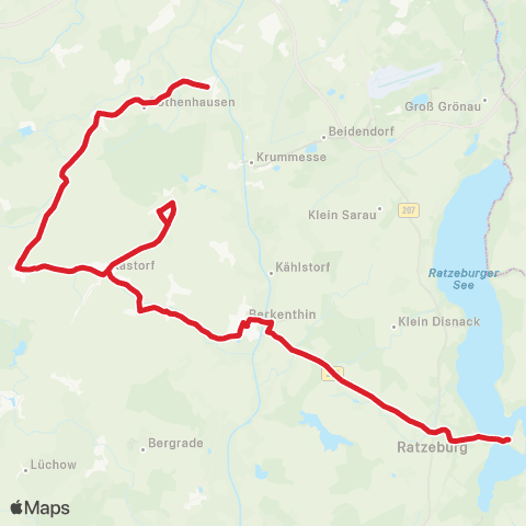 StadtBus/RegionalBus (Umland) Kronsforde > Berkenthin > Ratzeburg map