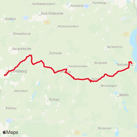 StadtBus/RegionalBus (Umland) Bf. Ratzeburg > Nusse >Bf. Ahrensburg map