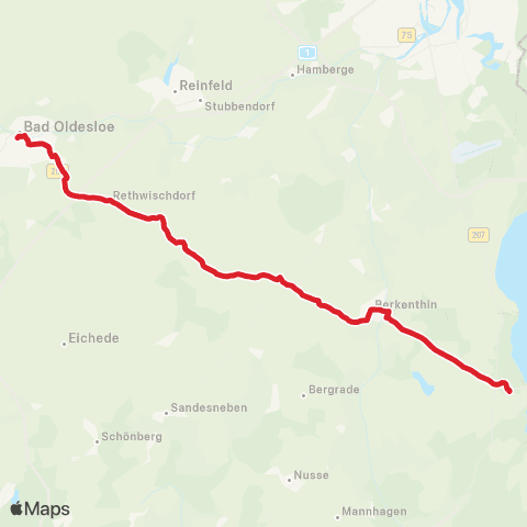 StadtBus/RegionalBus (Umland) Ratzeburg >Kastorf>Bad Oldesloe map