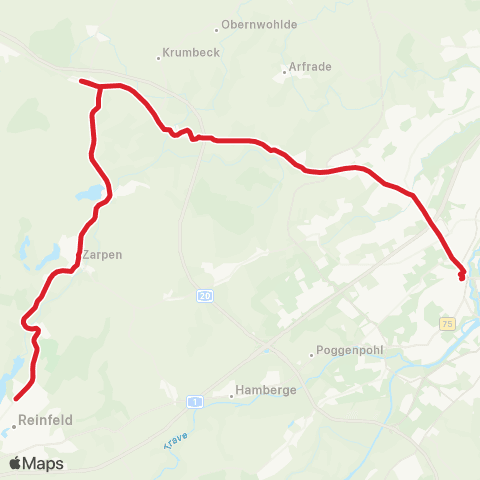 StadtBus/RegionalBus (Umland) Lübeck >Hansfelde - Mönkhagen - Heilshoop - Zarpen >Reinfeld map