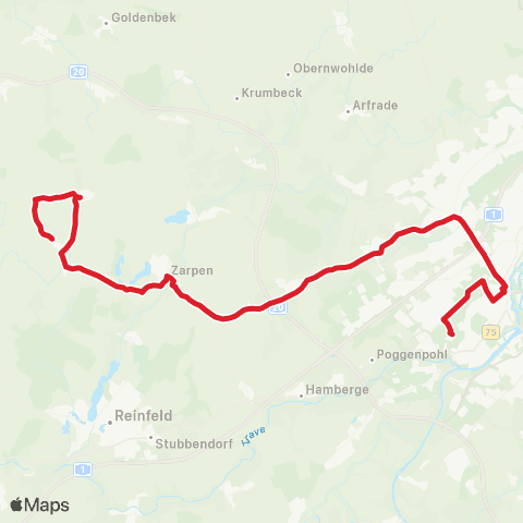 StadtBus/RegionalBus (Umland) Pöhls > Zarpen - Badendorf > Lübeck map