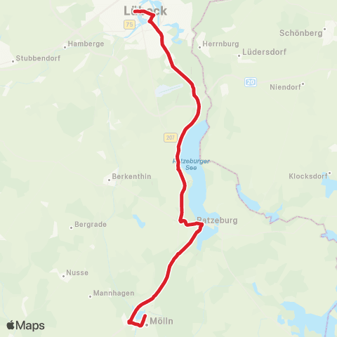StadtBus/RegionalBus (Umland) Lübeck Zob>Ratzeburg >Mölln, Zob map