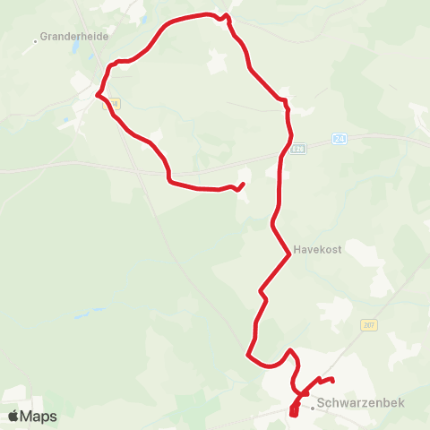 StadtBus/RegionalBus (Umland) Basthorst > Kasseburg> Schwarzenbek map