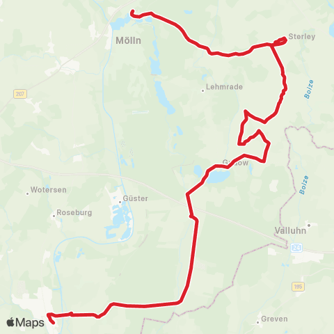 StadtBus/RegionalBus (Umland) Büchen> Gudow - Sterley >Mölln map