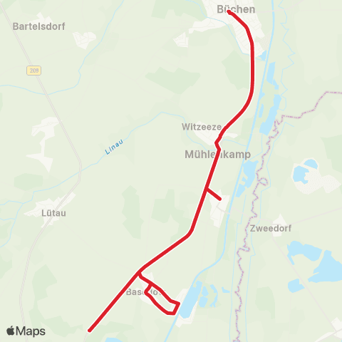 StadtBus/RegionalBus (Umland) Basedow> Wangelau>Büchen map