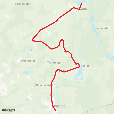 StadtBus/RegionalBus (Umland) Mölln >Woltersdorf - Güster >Büchen map