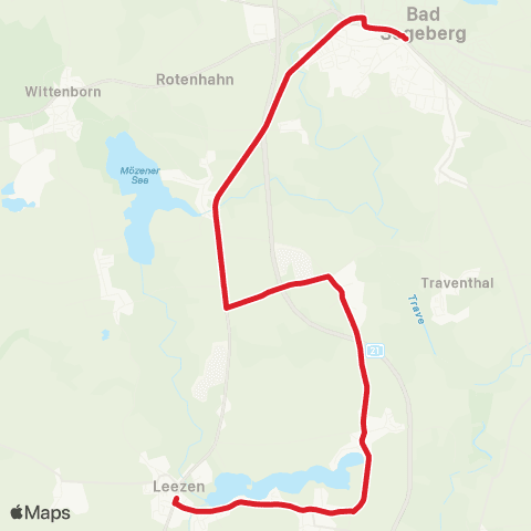 StadtBus/RegionalBus (Umland) Bad Segeberg / Kükels > Bebensee > Leezen map