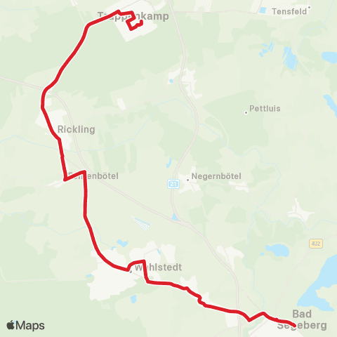 StadtBus/RegionalBus (Umland) Bad Segeberg > Fahrenkrug > Rickling > Trappenkamp map