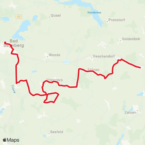 StadtBus/RegionalBus (Umland) Langniendorf > Westerrade - Geschendorf > Bad Segeberg map