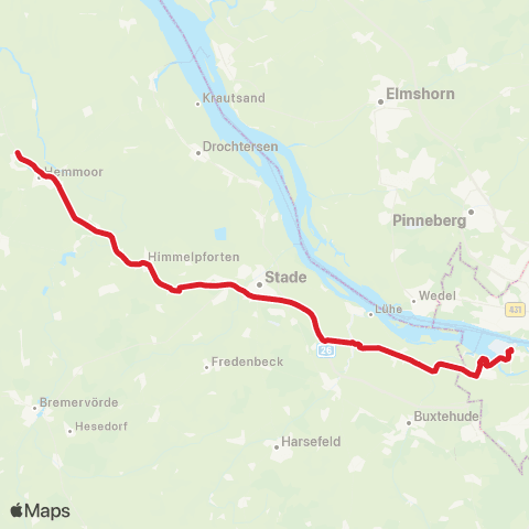 StadtBus/RegionalBus (Umland) Althemmoor > Hechthausen - Himmelpforten - Stade > Finkenwerder map