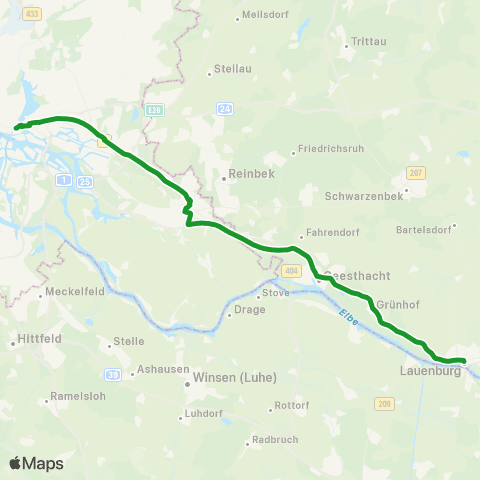 HVV XpressBus Rödingsmarkt > Billstedt > Bf. Bergedorf > Geesthacht > Lauenburg, Zob map