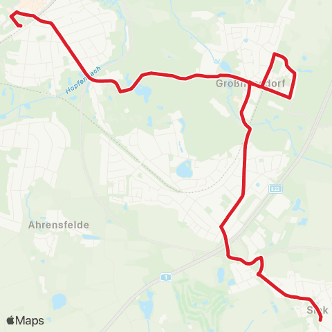 StadtBus/RegionalBus (Hamburg) Bf. Ahrensburg > Großhansdorf > Siek map