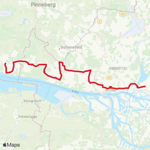 NachtBus Wedel > Othmarschen > Bf. Altona > Hauptbahnhof / Zob map