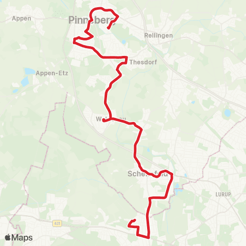 StadtBus/RegionalBus (Hamburg) Iserbrook > Schenefeld > Thesdorf > Bf. Pinneberg map