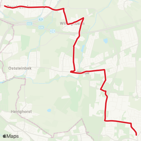StadtBus/RegionalBus (Hamburg) Barsbüttel > Willinghusen > Glinder Schulen > Reinbeker Schulen map