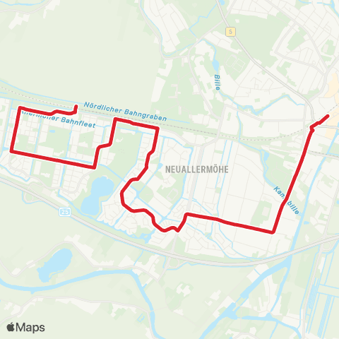 StadtBus/RegionalBus (Hamburg) Allermöhe > Neuallermöhe > Bf. Bergedorf map