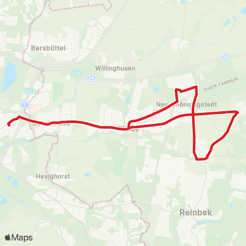 NachtBus Billstedt > Oststeinbek > Glinde, Markt map