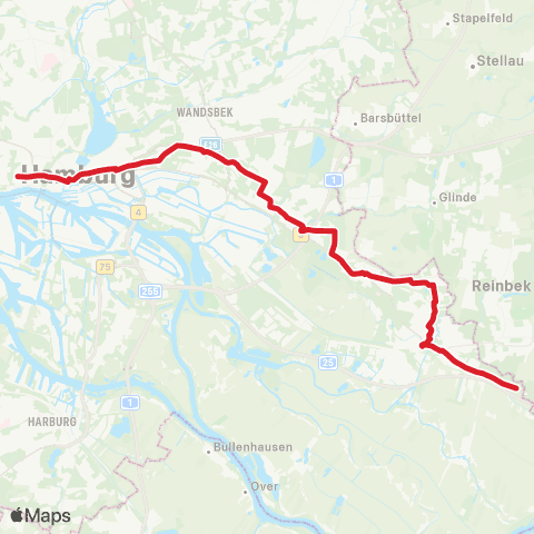 NachtBus Reeperbahn > Rathausmarkt > Billstedt > Bf. Bergedorf > Speckenweg map