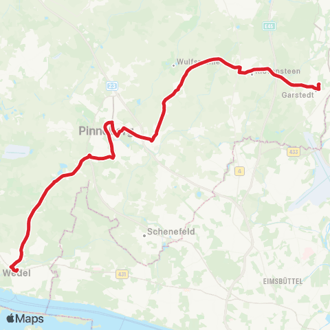 StadtBus/RegionalBus (Hamburg) Wedel > Bf. Pinneberg > Rellingen > Tangstedt > Hasloh > Garstedt map