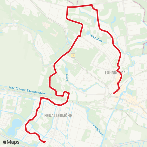 StadtBus/RegionalBus (Hamburg) Neuallermöhe > Nettelnburg > Lohbrügge > Bf. Bergedorf map