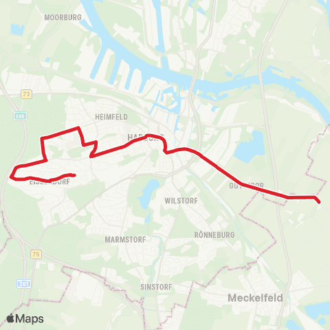 StadtBus/RegionalBus (Hamburg) Nachtigallenweg > Harburg Rathaus > Groß Moor map