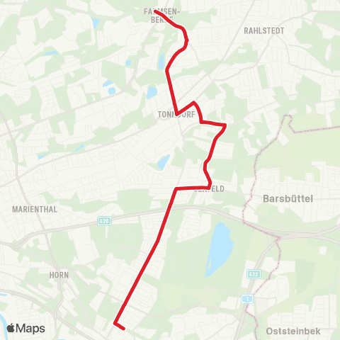 StadtBus/RegionalBus (Hamburg) Jenfeld-Zentrum > Bf.Tonndorf > Farmsen map