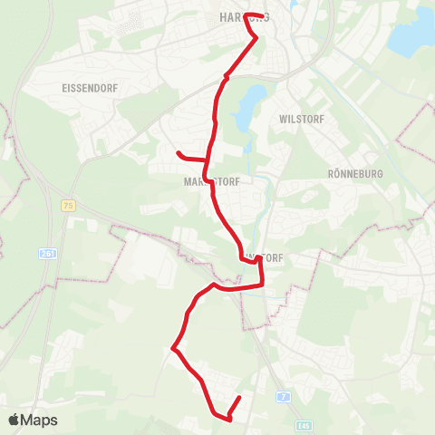 StadtBus/RegionalBus (Hamburg) Bf. Hittfeld > Sinstorf > Marmstorf > Harburg Rathaus map