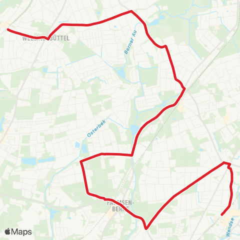 StadtBus/RegionalBus (Hamburg) Wellingsbüttel > Berne > Farmsen > Bf. Rahlstedt map