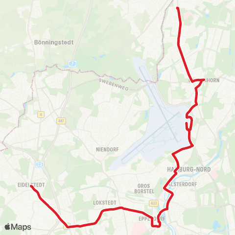 StadtBus/RegionalBus (Hamburg) Ochsenzoll > Hamburg Airport > Eidelstedter Platz map